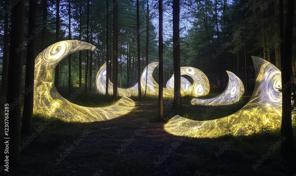 Obraz premium Moonlit Projections Swirling Through a Peaceful, Starry Night Sky for a Dreamy Scene