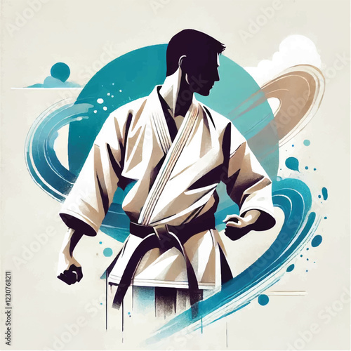 black and white logo with taekwondo and karate people in kimono