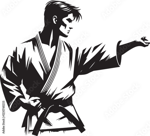 black and white logo with taekwondo and karate people in kimono