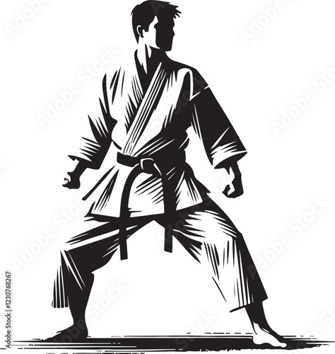 black and white logo with taekwondo and karate people in kimono