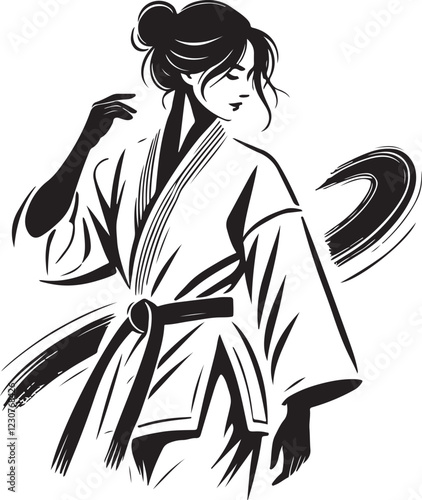 black and white logo with taekwondo and karate people in kimono