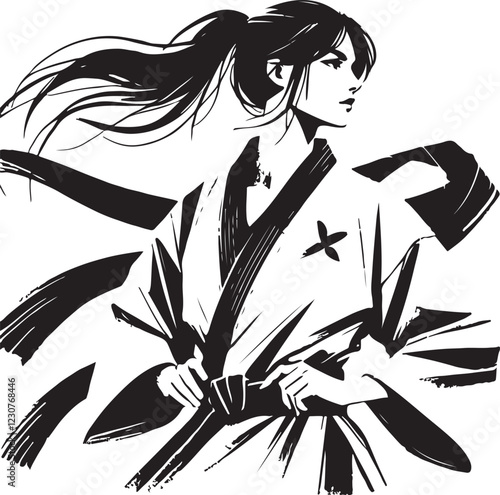 black and white logo with taekwondo and karate people in kimono