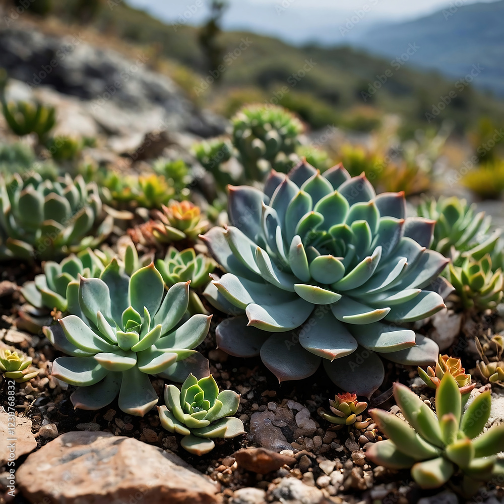 Fototapeta premium succulents on the side of a mountain close up