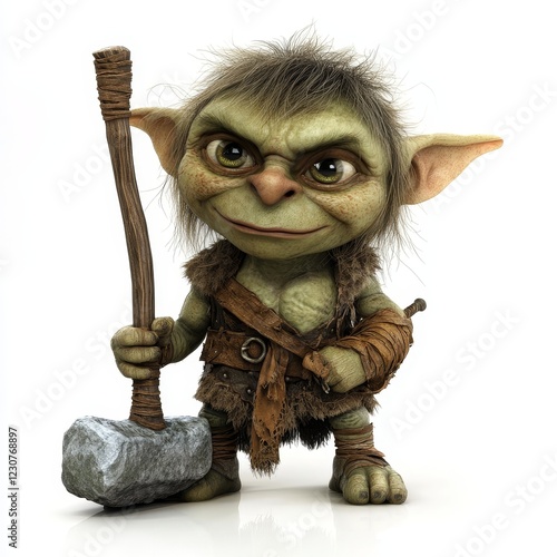 A troll from a fantasy world, resting on one hand and wielding a spiked club photo