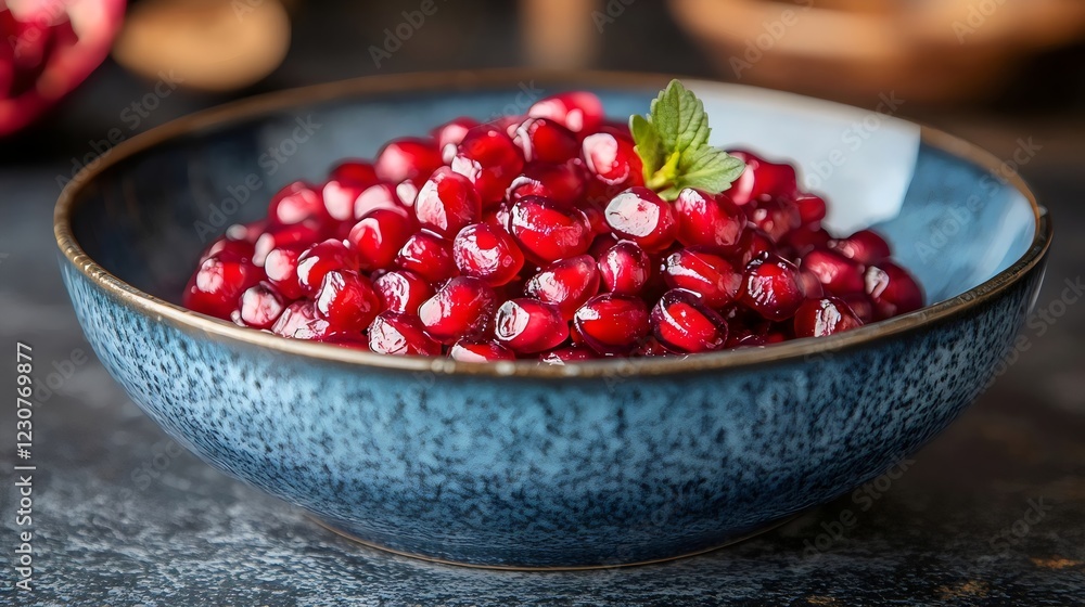 A bowl of red fruit with a green leaf on top A bowl of red fruit with a green leaf on top