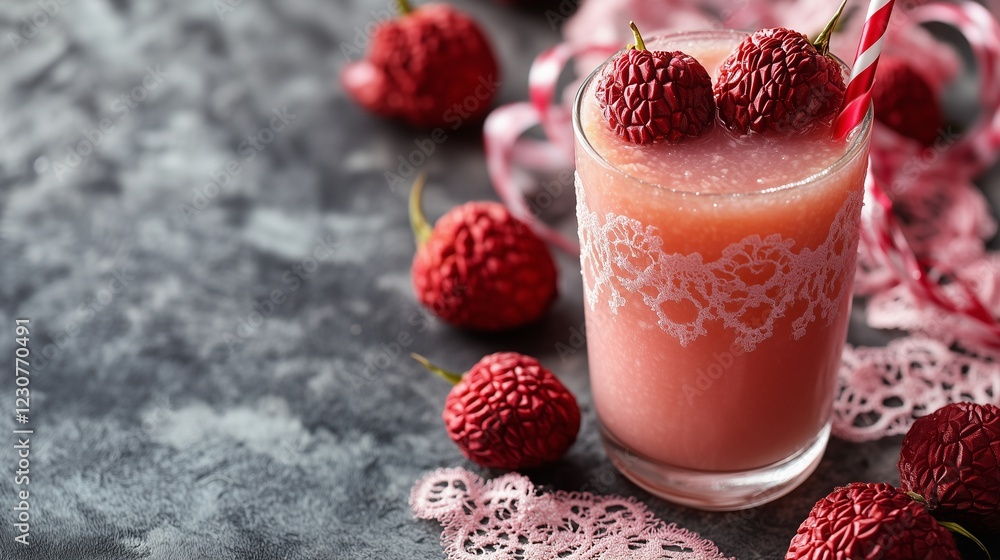 Sweet Litchi Juice Beside Valentine's Day Lace Ribbons, Simple Elegance. Sweet Litchi Juice Beside Valentine's Day Lace Ribbons, Simple Elegance.