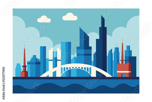 vector illustration of city skyline with blue sky