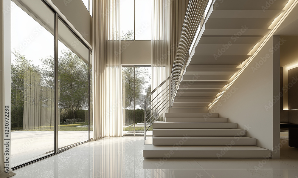 Sleek Staircase Design with Metal Railings for a Modern and Minimalist Interior Sleek Staircase Design with Metal Railings for a Modern and Minimalist Interior