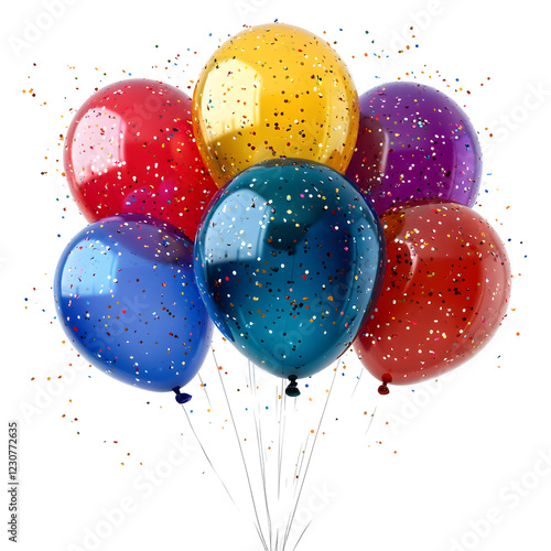 Colorful Balloons for Birthday Celebration on White Background