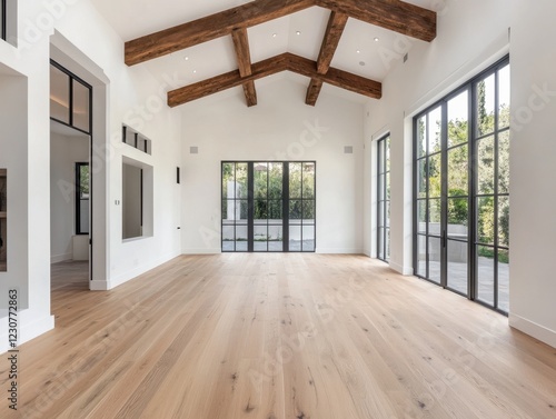 Wallpaper Mural A large open living room with a hardwood floor. The room is empty and has a lot of windows Torontodigital.ca