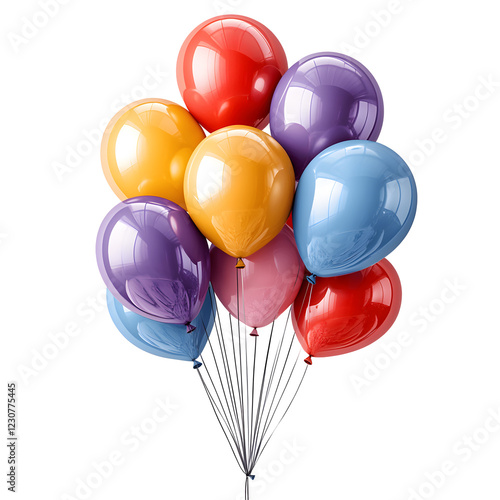 Colorful Balloons for Birthday Celebration on White Background