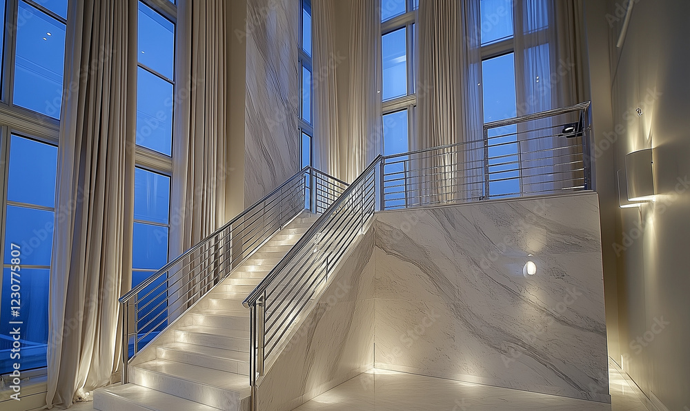 Obraz premium Glamorous Staircase with Stainless Steel Accents, Perfect for a Chic, Modern Home