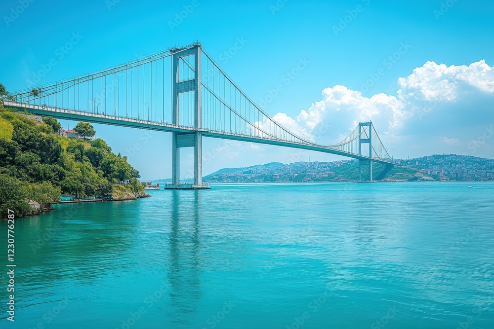 Fototapeta premium Bridge construction over serene waters istanbul photographic landscape bright sky aesthetic beauty