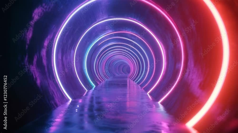 Vibrant neon tunnel: mesmerizing color transitions and reflective surfaces Vibrant neon tunnel: mesmerizing color transitions and reflective surfaces