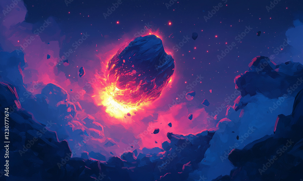 Fototapeta premium A Massive Space Rock Blasts Through the Stars, Creating a Stunning Celestial Phenomenon