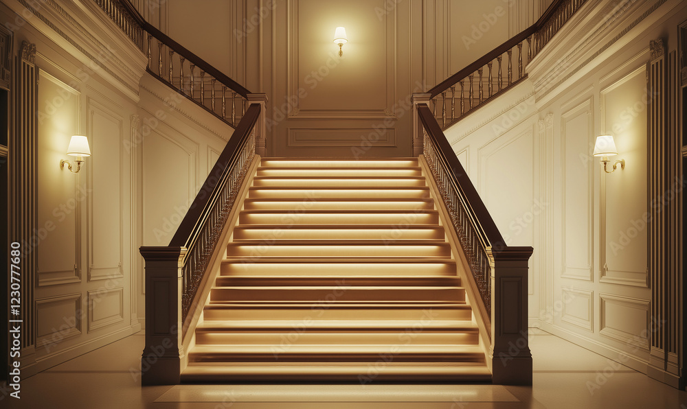 Obraz premium A Classical Staircase with Mahogany Railings, Providing an Elegant and Classic Touch to Any Home