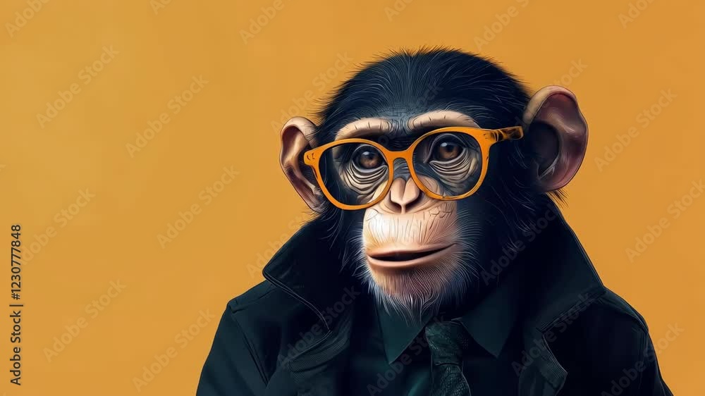 Adorable chimp adjusting glasses in playful sequence with expressive gestures Adorable chimp adjusting glasses in playful sequence with expressive gestures