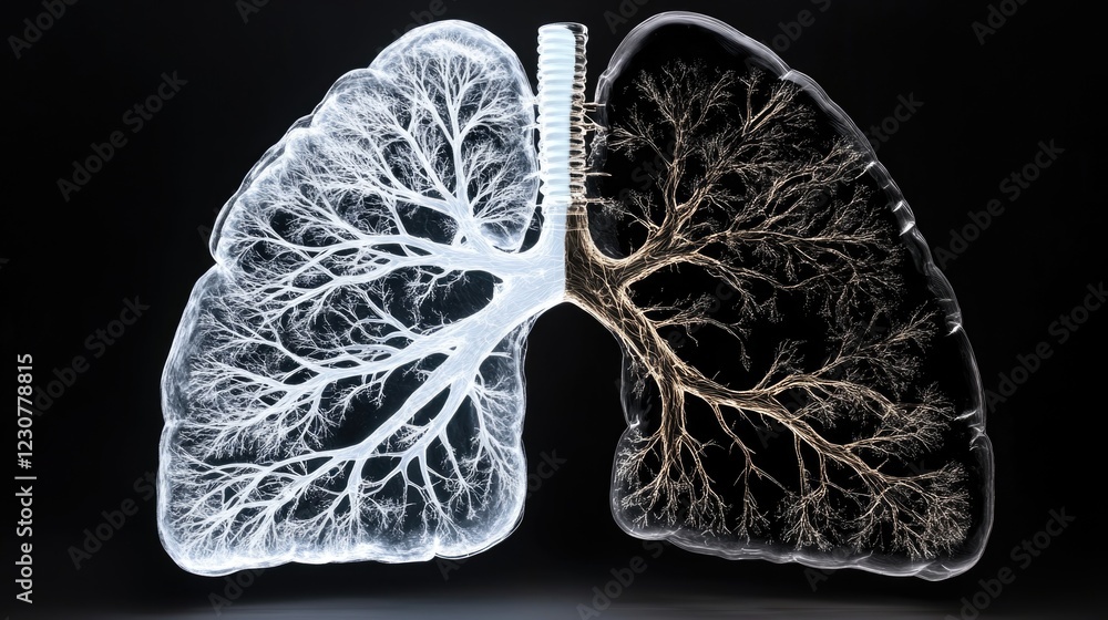 Artistic representation of lungs with intricate network of branching bronchi Artistic representation of lungs with intricate network of branching bronchi