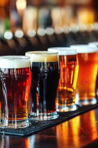 Bar beer tasting flight; pub background