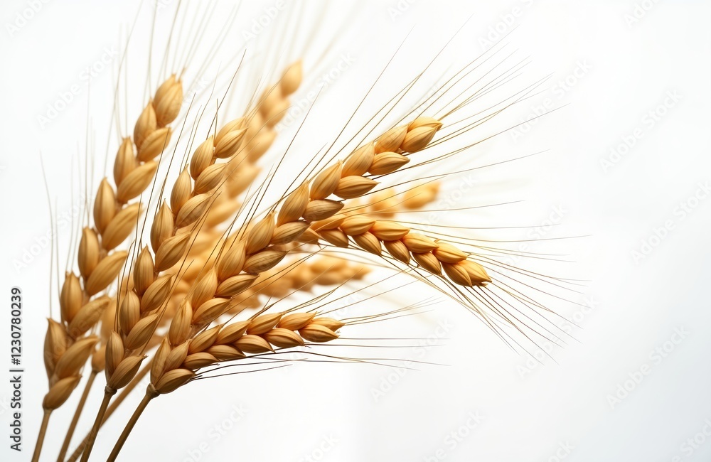 Close-up view of golden oat kernels. Ripe grains in focus against plain white background. Natural light highlights golden hue, textured kernels. Image perfect for food blogs agriculture websites. Close-up view of golden oat kernels. Ripe grains in focus against plain white background. Natural light highlights golden hue, textured kernels. Image perfect for food blogs agriculture websites.