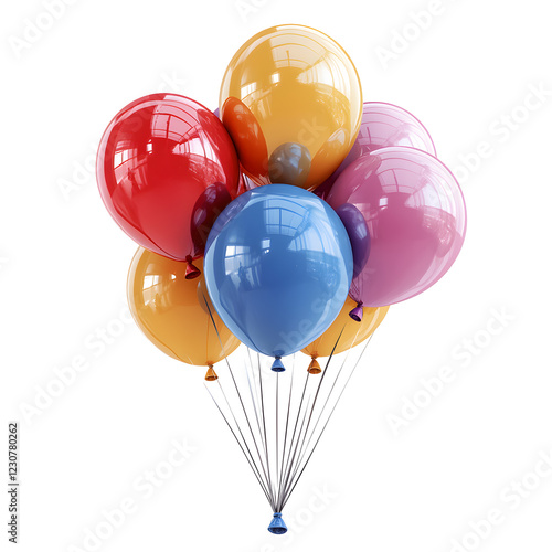 Colorful Balloons for Birthday Celebration on White Background