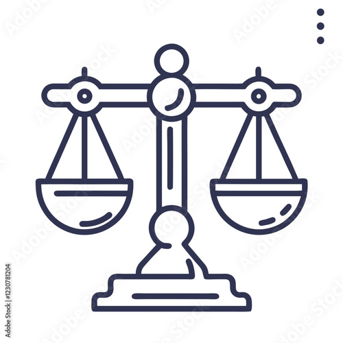 Justice scales icon, legal, symmetrical design, graphic illustration for law and order.