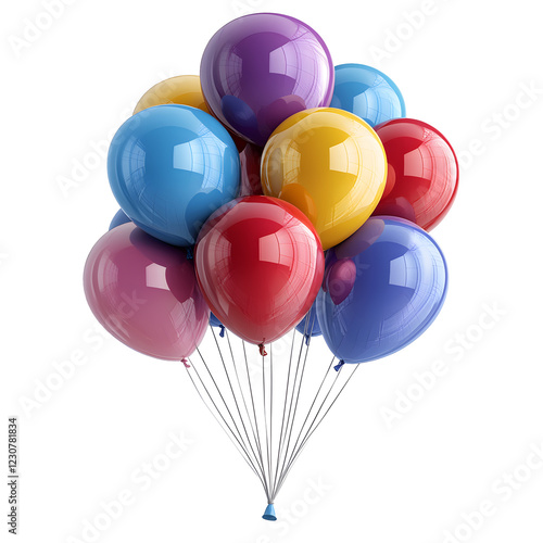 Colorful Balloons for Birthday Celebration on White Background
