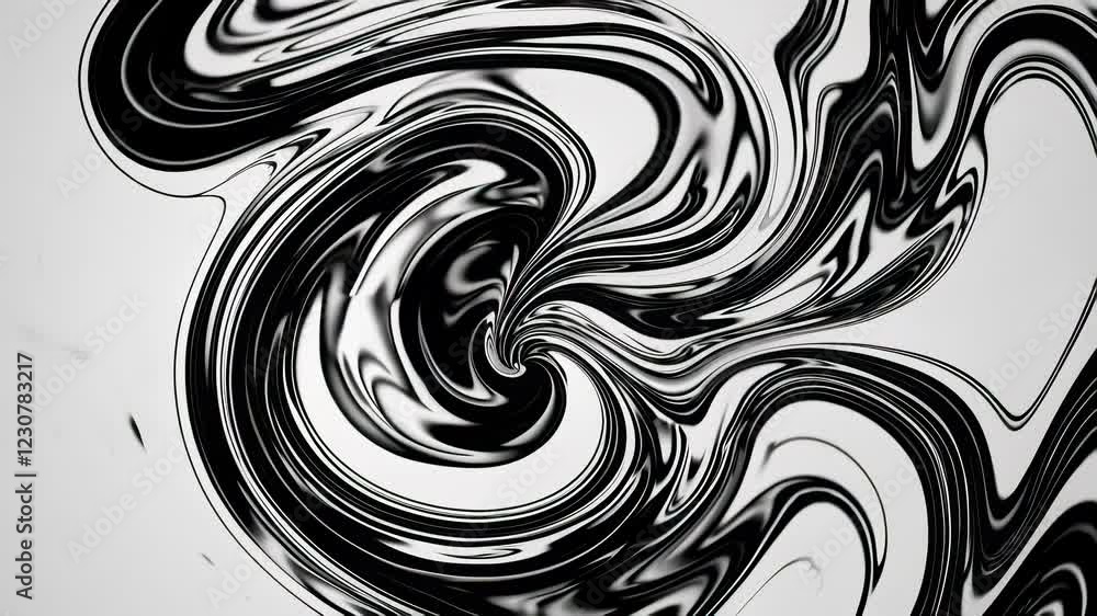 Swirling black and white abstract liquid patterns creating a ...