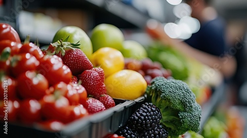 Fresh and Colorful Variety of Fruits and Vegetables Displayed in a Market Setting for Healthy Eating Lifestyle