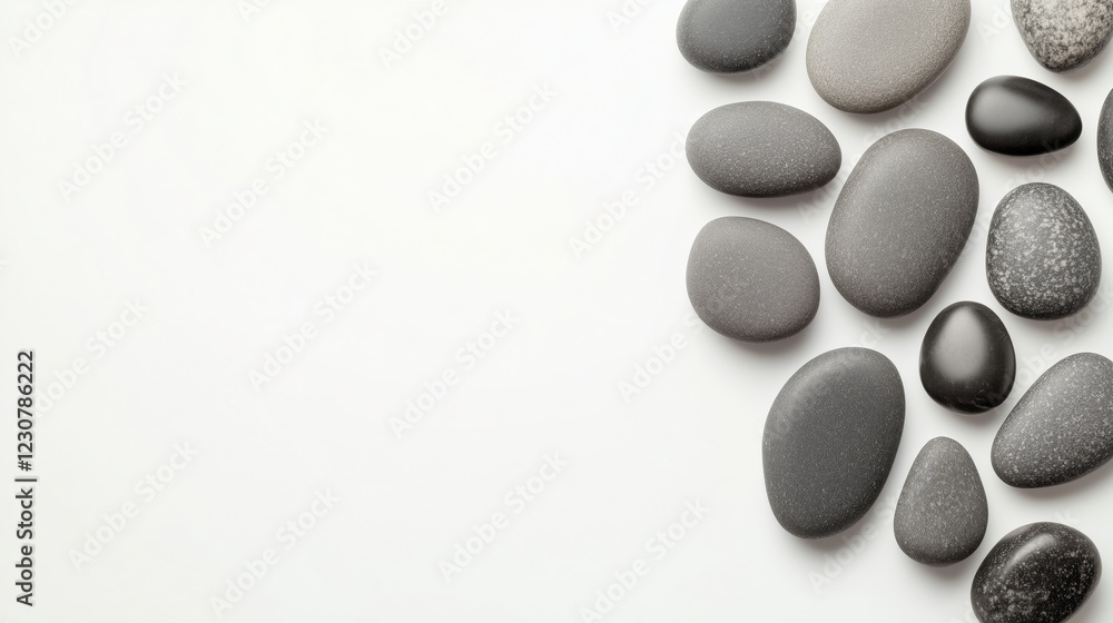 Flat lay composition with spa stones and space for text on white background Flat lay composition with spa stones and space for text on white background