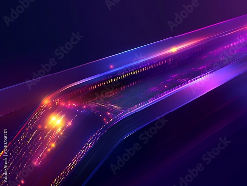 High-tech vector illustration of digital code flowing through a sleek design enhanced with glowing effects and vivid light