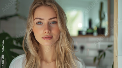 Portrait of a young blond woman in bathroom. Beauty smiling cream cosmetics lifestyle face home Free Download Portrait of a young blond woman in bathroom. Beauty smiling cream cosmetics lifestyle face home - GFXLoad
