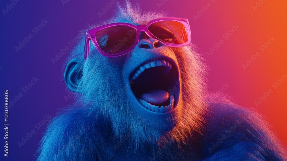 A cheeky monkey, sporting oversized glasses and a toothy grin, stands out against a vibrant blue background, radiating playful charm A cheeky monkey, sporting oversized glasses and a toothy grin, stands out against a vibrant blue background, radiating playful charm