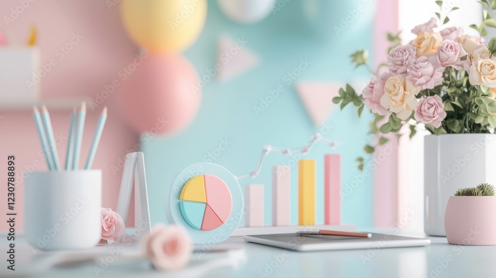 Elegant Pastel Workspace with Stationery and Floral Decor Elegant Pastel Workspace with Stationery and Floral Decor