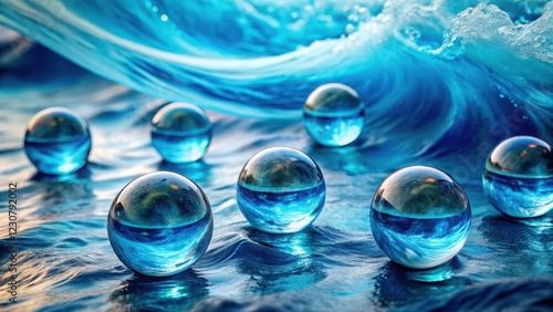 Wallpaper Mural Oceanic water droplets suspended in a blue marble background, forming a mesmerizing pattern of translucent waves , Translucency, Natural Beauty Torontodigital.ca