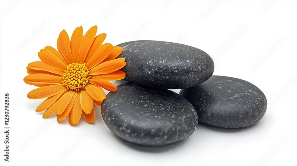 Spa stones, fresh flower and towel on white background Spa stones, fresh flower and towel on white background