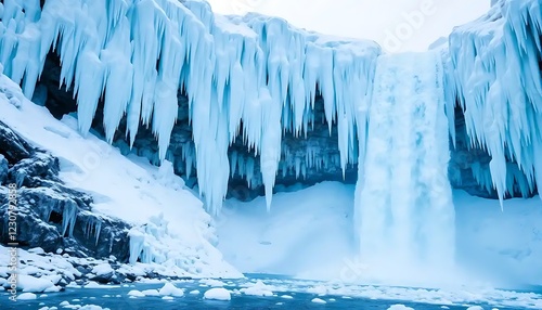 Frozen Waterfall Icicles Winter Landscape Scene photo