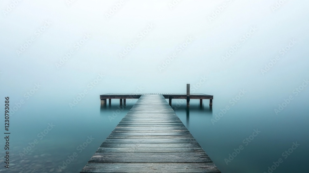 Misty Morning Dock on Calm Lake - Serene Landscape Misty Morning Dock on Calm Lake - Serene Landscape