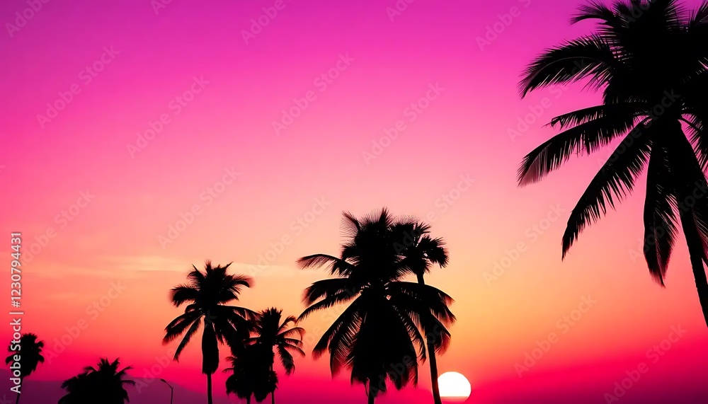 Silhouetted Palm Trees at Vibrant Sunset Sky Silhouetted Palm Trees at Vibrant Sunset Sky