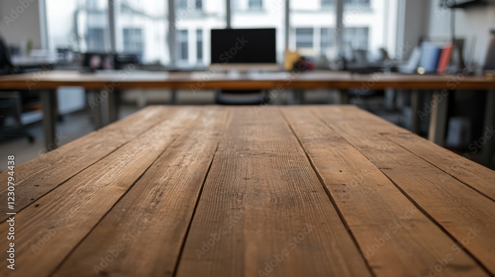 Empty rustic wooden table in modern office. Empty rustic wooden table in modern office.
