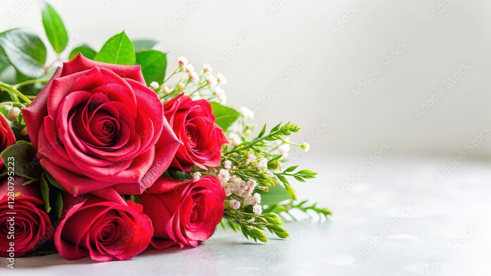 A red rose bouquet with a delicate pink rose and greenery against a soft white background, flowers, gift, flowers, gift A red rose bouquet with a delicate pink rose and greenery against a soft white background, flowers, gift, flowers, gift