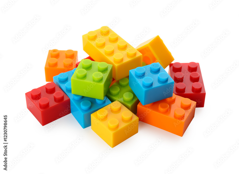 Construction toy. Pile of building bricks isolated on white Construction toy. Pile of building bricks isolated on white