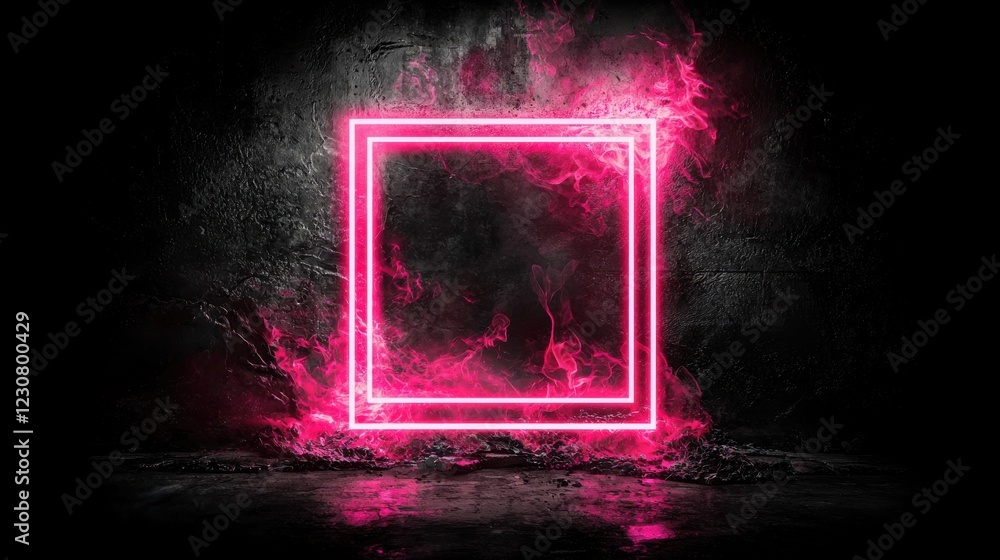 Obraz premium Glowing Neon Frame Silhouette in Mysterious Moody Atmosphere
