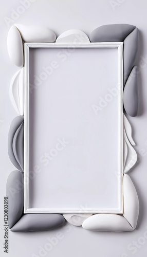 Abstract design with a rectangular frame and soft white-gray shapes on a muted background, ideal for showcasing art or personalized displays in modern interiors. Generative AI