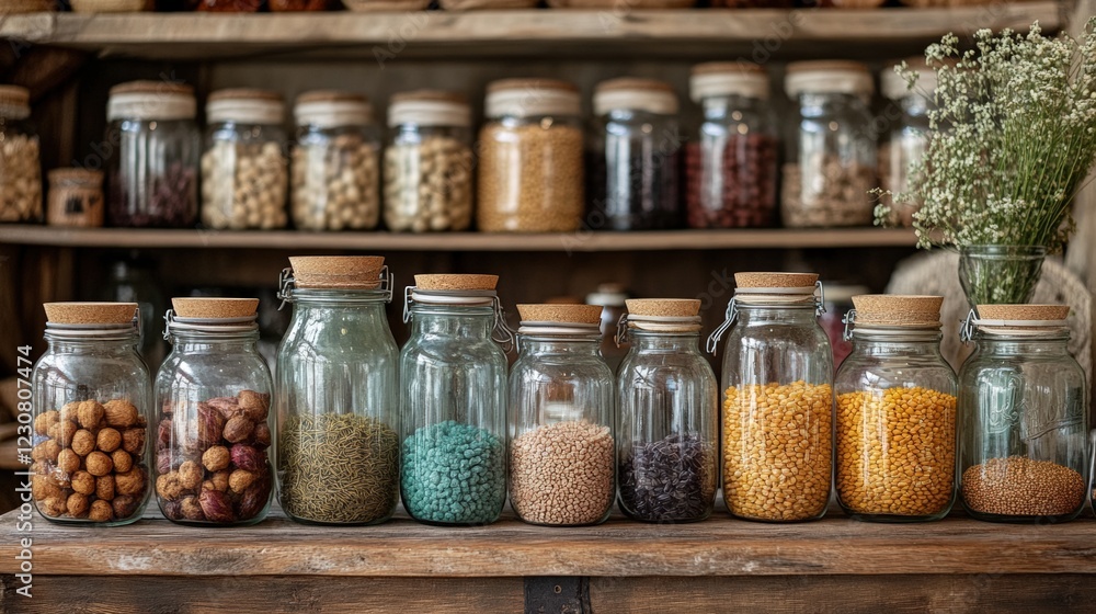 custom made wallpaper toronto digitalArtisan jars filled with colorful spices rustic kitchen food display cozy atmosphere close-up view