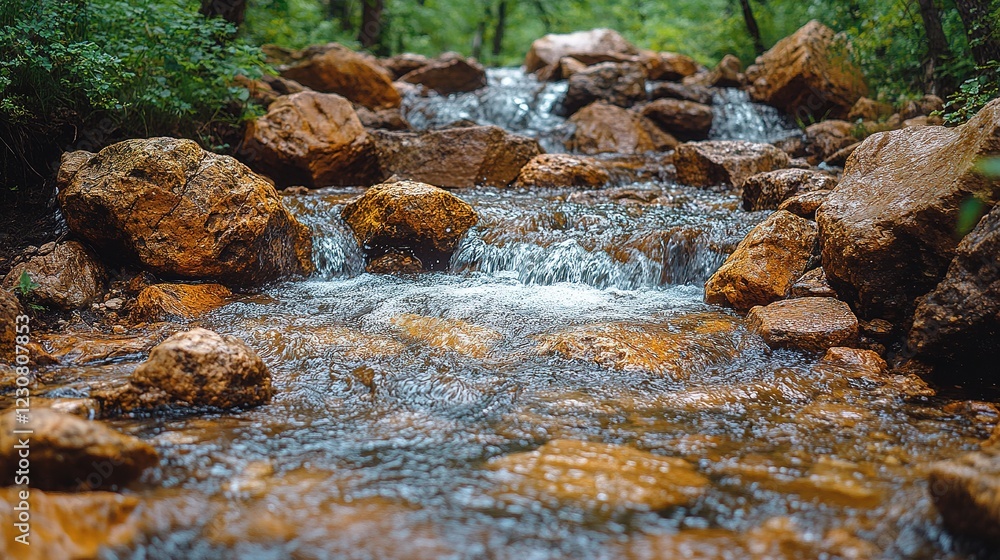 Rocky Stream Water Flowing Through Nature Rocky Stream Water Flowing Through Nature