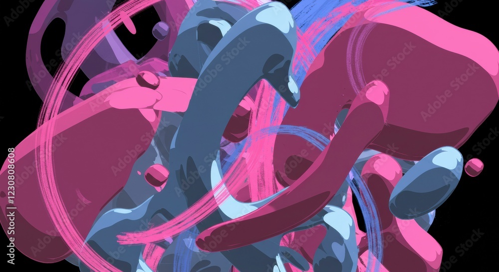 Fototapeta premium Abstract Flowing Forms: Captivating digital artwork featuring vibrant, intertwined forms in pink and blue, creating a sense of dynamic movement and artistic expression.