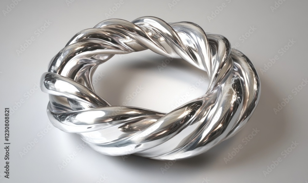 Naklejka premium Polished silver ring, twisted, abstract, modern design.