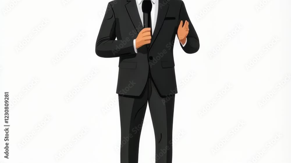 Smiling businessman adjusts suit and engages in confident presentation Smiling businessman adjusts suit and engages in confident presentation