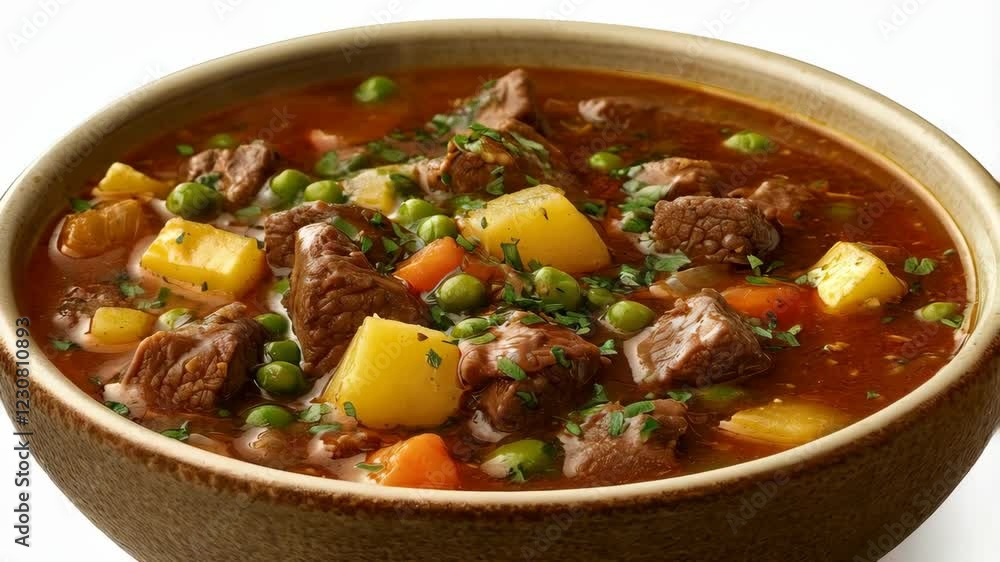 Hearty beef stew with vegetables simmering perfectly Hearty beef stew with vegetables simmering perfectly